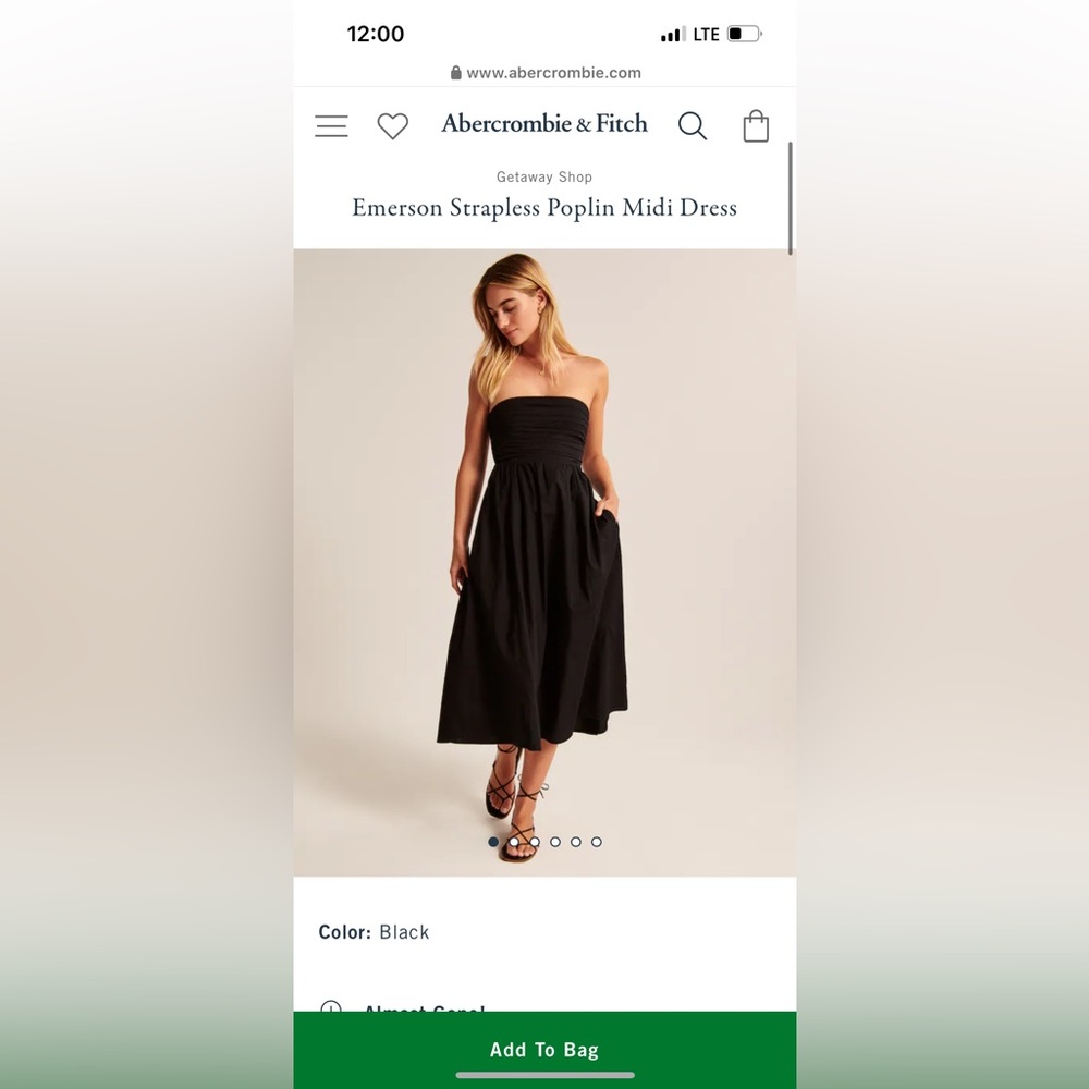 NWT Abercrombie Emerson Strapless Poplin Midi Dress